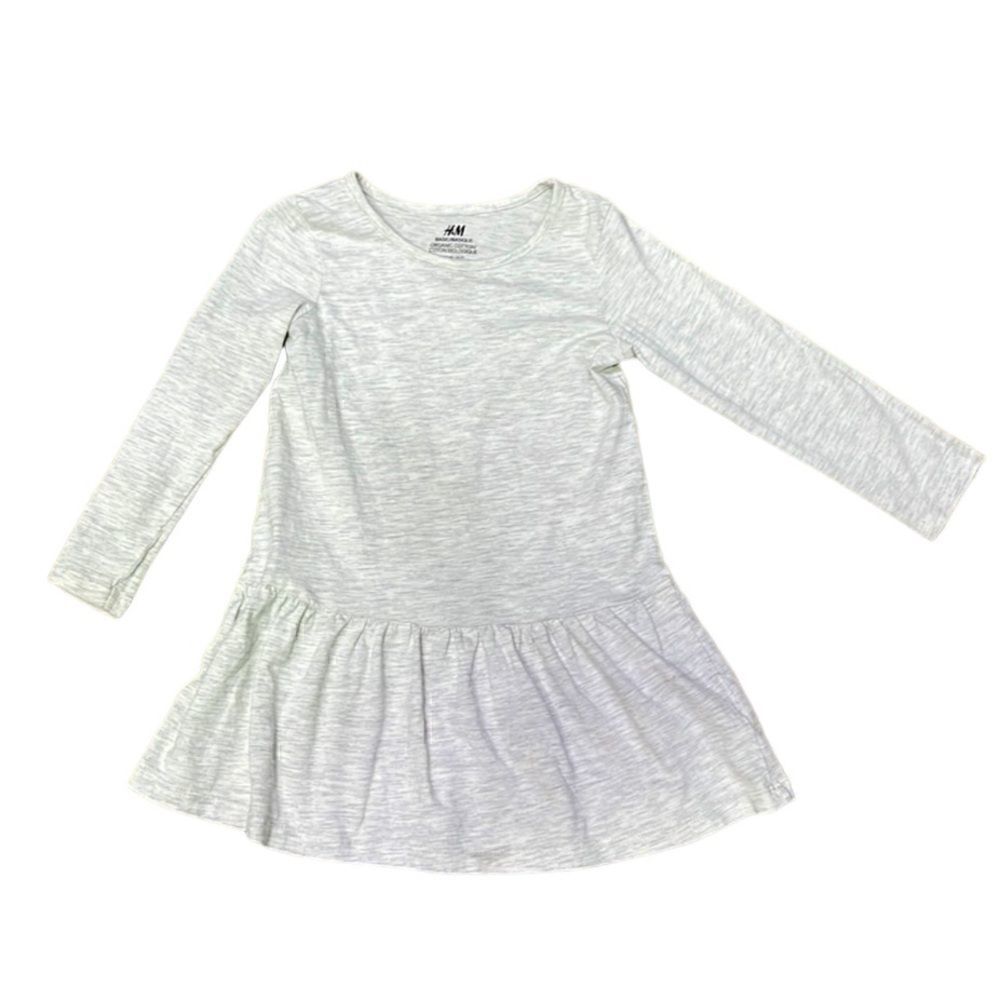 H&M Girl’s 3T Grey Heathered Cotton T-shirt Dress with Ling Sleeves & Ruffles